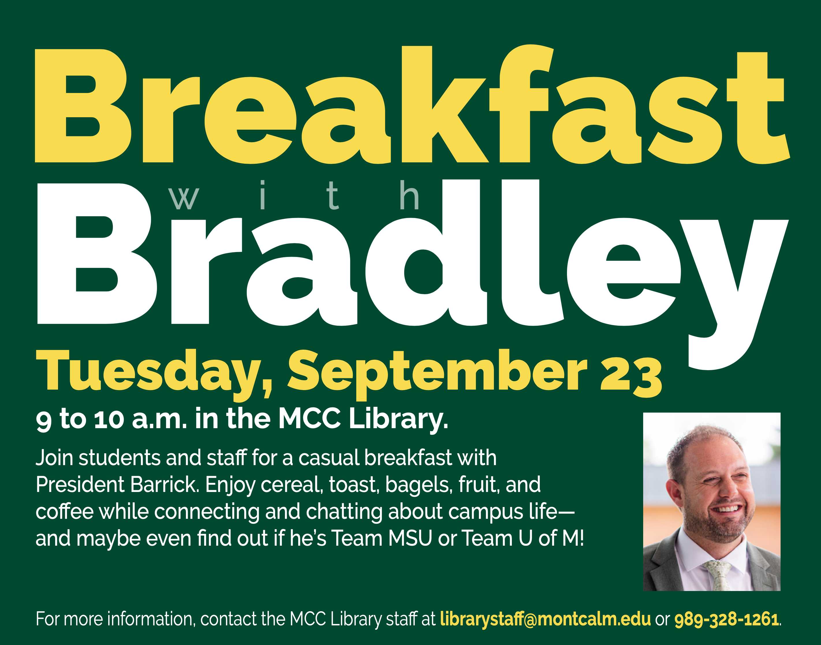 Informational graphic for the Breakfast with Bradley event on Sept. 23