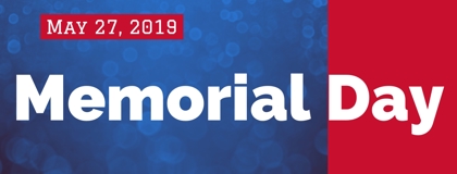 Memorial Day May 27, 2019 text with red and blue background