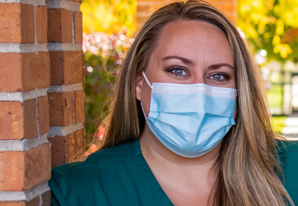Nursing student wearing a mask