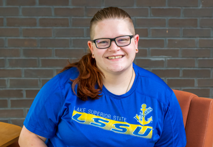 Female student wearing LSSU t-shirt