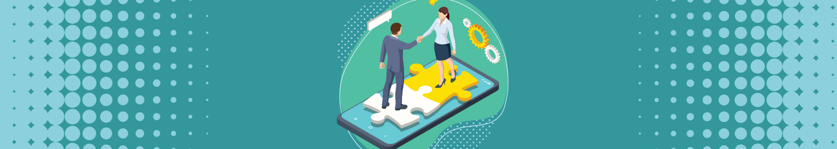 Graphic of people shaking hands on a raft