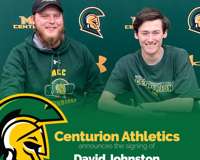 Graphic reads "Centurion Athletics announces the signing of David Johnston Clay Target Team." A picture from David Johnston's signing ceremony accompanies the graphic.