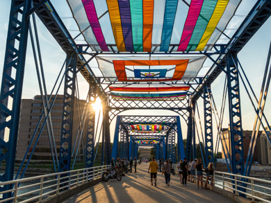 Artwork on the Blue Bridge in Grand Rapids, MI during ArtPrize.